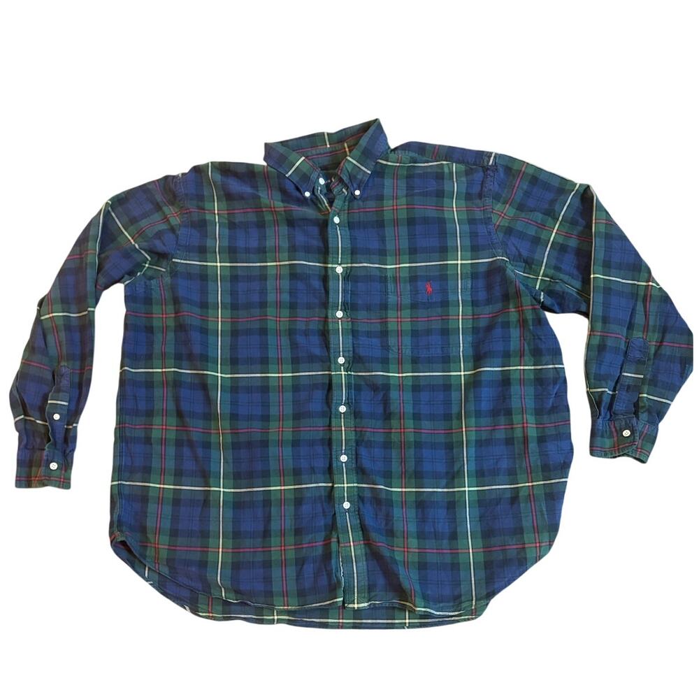 Ralph Lauren Mens 2XB Green Blue Red‎ Yellow Pony Logo Button Down Shirt EUC